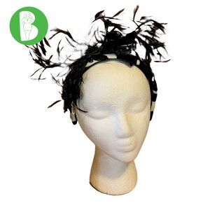 MARZI ITALY BLACK & WHITE ZEBRA PRINT VELVET & FEATHER HANDMADE HEADBAND